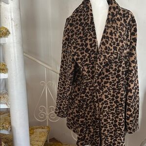 Leopard Print Faux Fur Coat - Brown